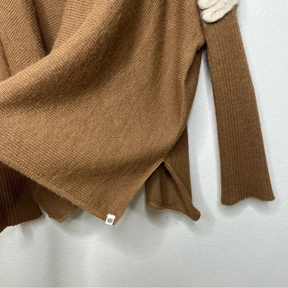 Escvdo Hand Wool Shoulder Embroidered Knit Sweater Brown Size Small